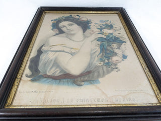Vintage Print Fruhling Le Printemps Spring Beautiful Vintage Framed Print of Woman with Flowers