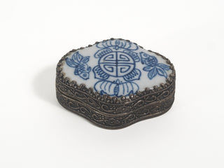 Vintage Chinese Porcelain Shard Box, White and Blue Porcelain Trinket Box with Fish Made from Antique Chinese Porcelain, Chinoiserie